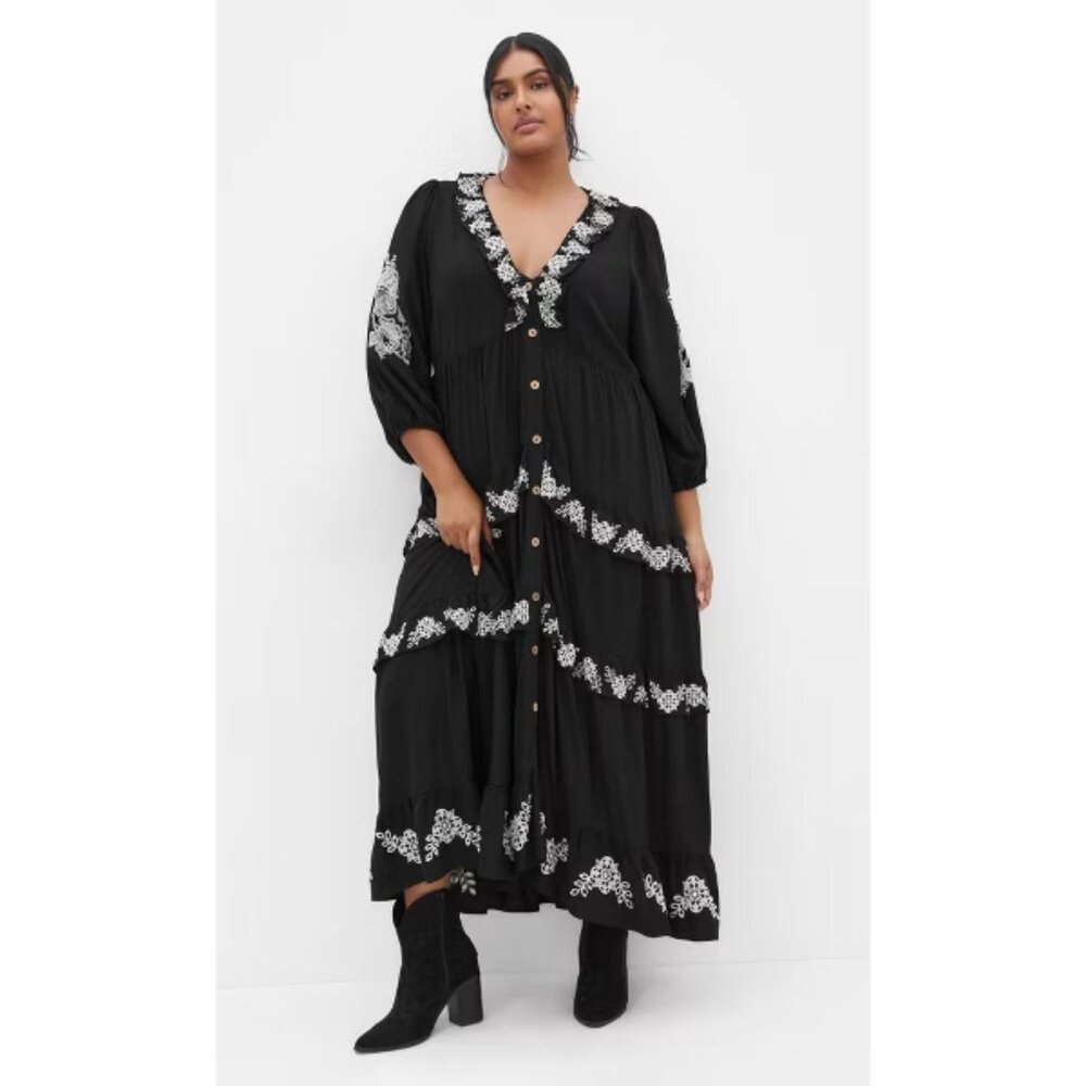 City Chic Women’s Plus Size Boheme Maxi Dress | Black | Size US 14 | NWT